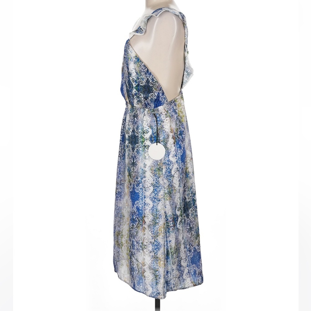 Tularosa Revolve Willa Hi-lo Surplice Neck dress blue scarf watercolor Medium - Picture 5 of 7